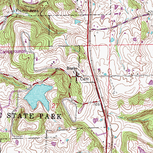 Topographic Map of Busby Church, IL