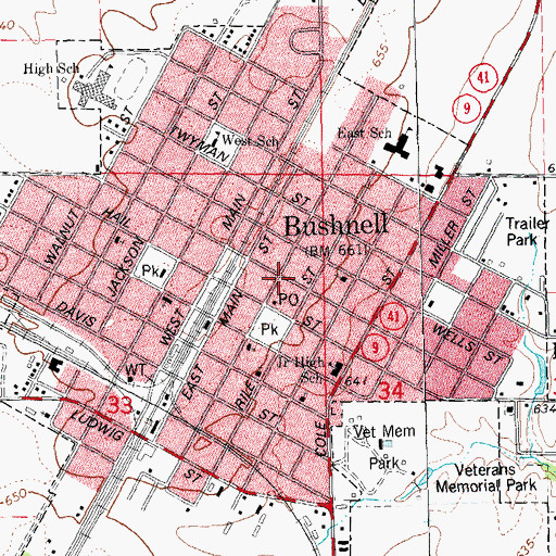 Topographic Map of Bushnell, IL