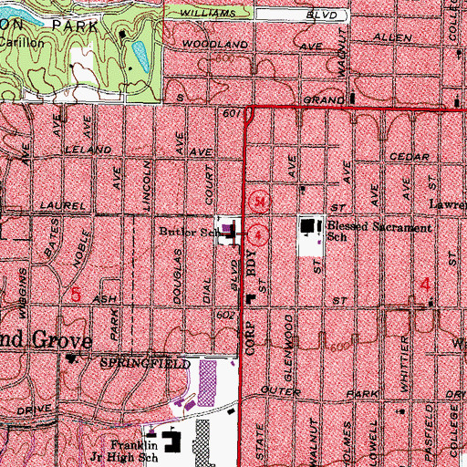 Topographic Map of Butler Elementary School, IL
