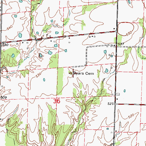 Topographic Map of Byars Cemetery, IL