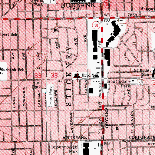 Topographic Map of Richard Byrd Elementary School, IL