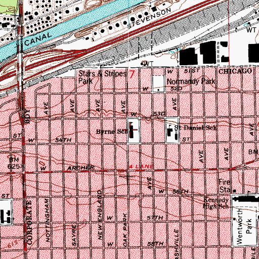 Topographic Map of Byrne School, IL