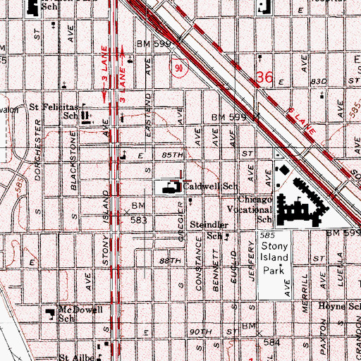 Topographic Map of Caldwell Elementary School, IL