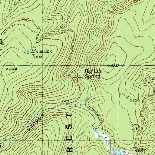 Topographic Map of Big Lue Spring, AZ