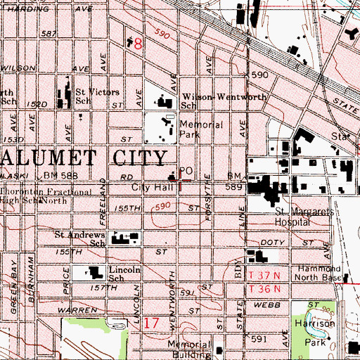 Topographic Map of Calumet City, IL