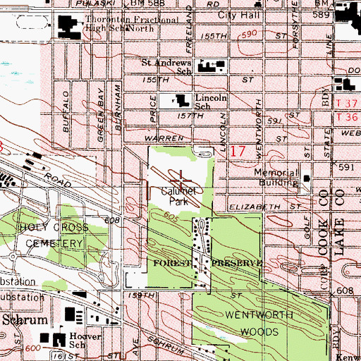 Topographic Map of Calumet Park, IL
