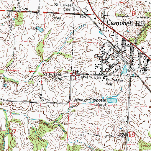 Topographic Map of Calvary Cemetery, IL