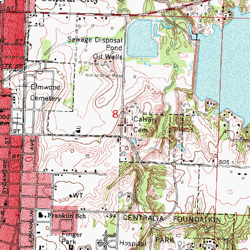 Topographic Map of Calvary Cemetery, IL