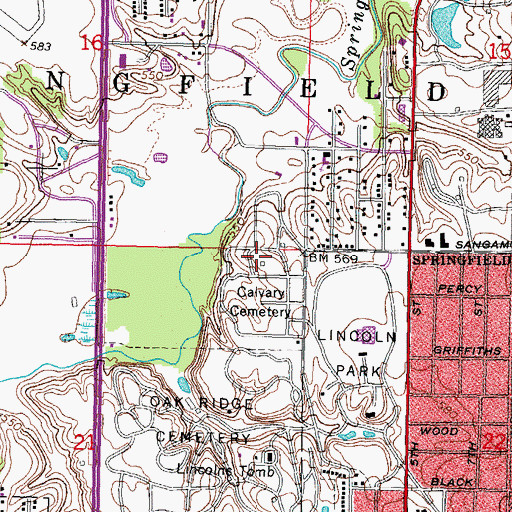 Topographic Map of Calvary Cemetery, IL