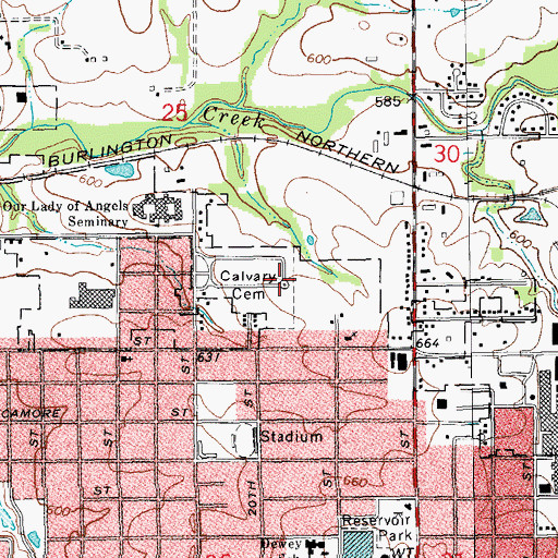 Topographic Map of Calvary Cemetery, IL