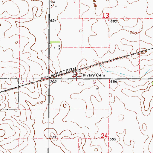 Topographic Map of Calvary Cemetery, IL