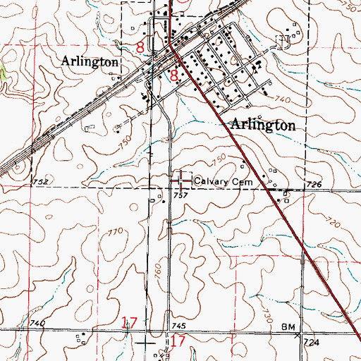 Topographic Map of Calvery Catholic Cemetery, IL