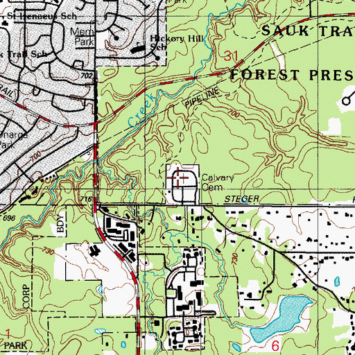 Topographic Map of Calvary Catholic Cemetery, IL