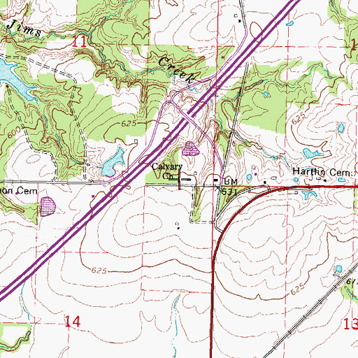 Topographic Map of Calvary Church, IL