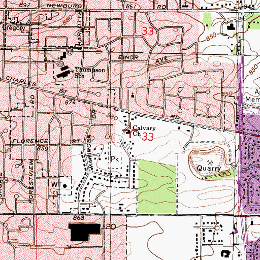 Topographic Map of Calvary Church of Christ, IL