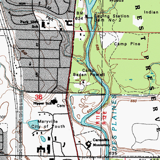 Topographic Map of Camp Baden Powell, IL
