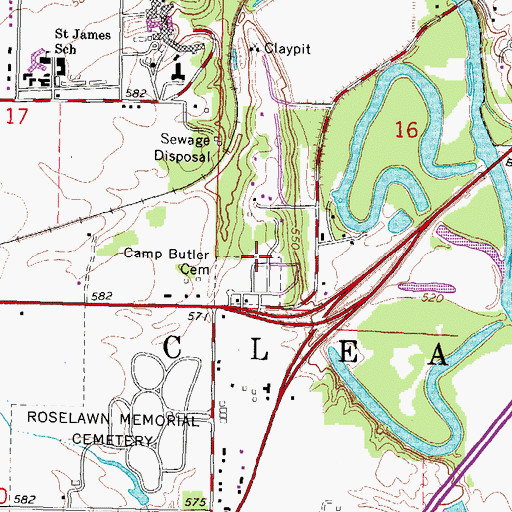 Topographic Map of Camp Butler National Cemetery, IL
