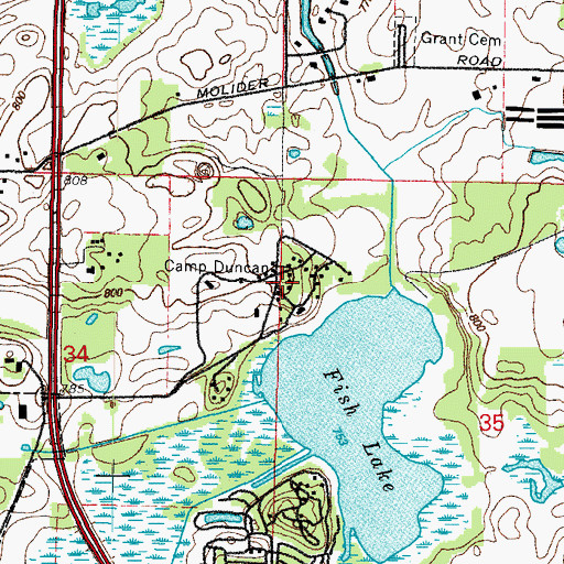 Topographic Map of Camp Duncan, IL