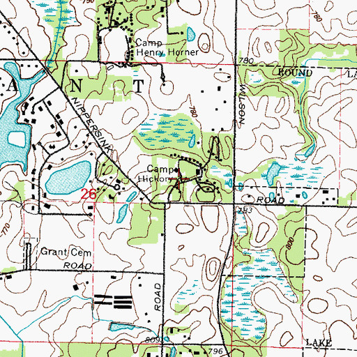 Topographic Map of Camp Hickory, IL