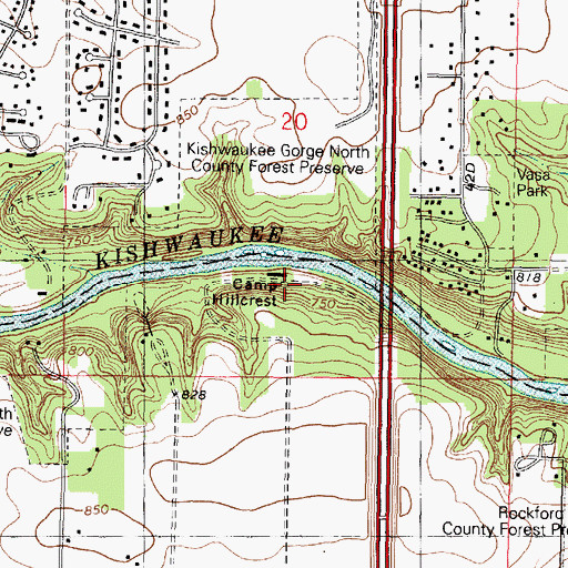 Topographic Map of Camp Hillcrest, IL