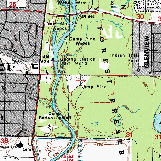 Topographic Map of Camp Pine, IL