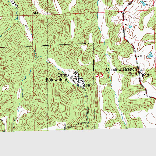 Topographic Map of Camp Potawatomi, IL