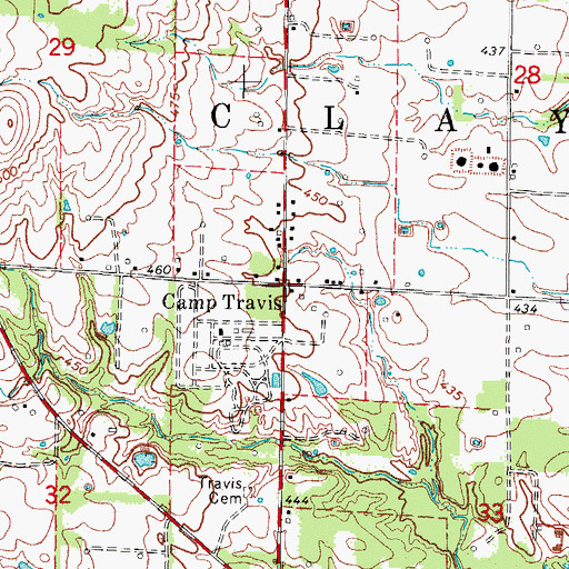Topographic Map of Camp Travis, IL