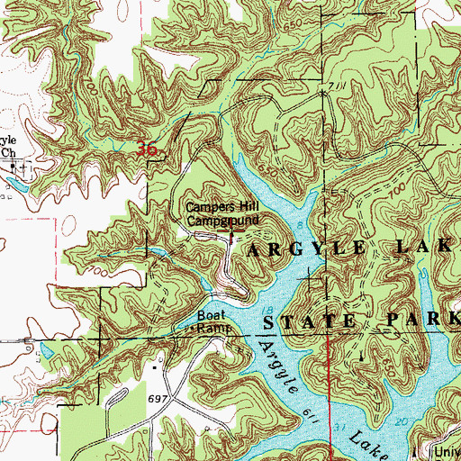 Topographic Map of Campers Hill Campground, IL