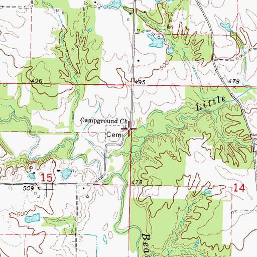 Topographic Map of Campground Church, IL