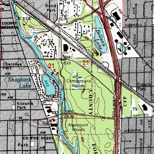 Topographic Map of Campground Woods, IL