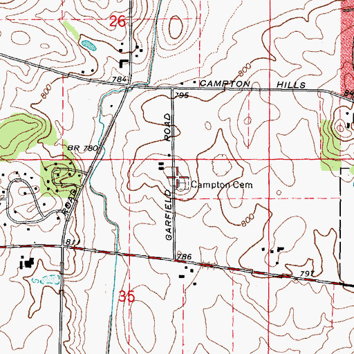 Topographic Map of Campton Cemetery, IL