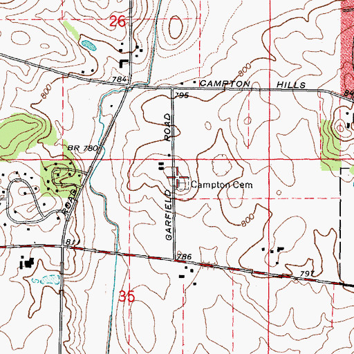 Topographic Map of Campton Cemetery, IL