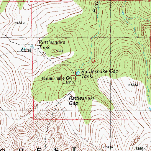 Topographic Map of Rattlesnake Gap Camp, AZ