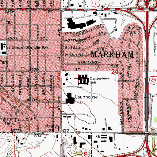 Topographic Map of Canterbury School, IL