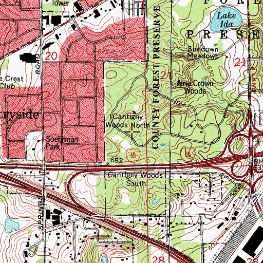 Topographic Map of Cantigny Woods North, IL