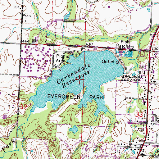 Topographic Map of Carbondale Reservoir, IL