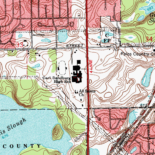 Topographic Map of Carl Sandburg High School, IL