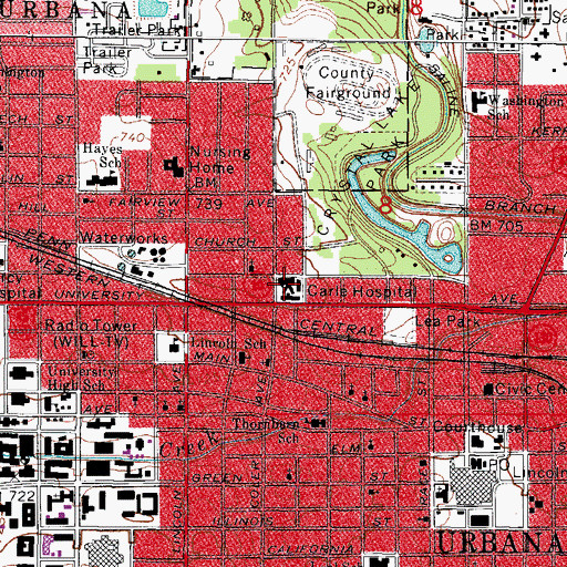 Topographic Map of Carle Foundation Hospital, IL