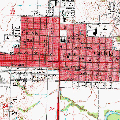 Topographic Map of Carlyle, IL