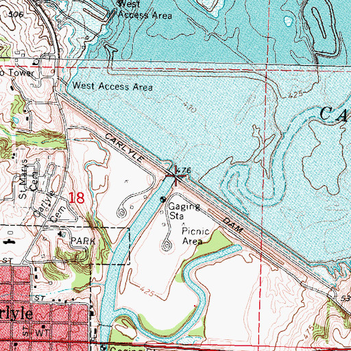 Topographic Map of Carlyle Dam, IL