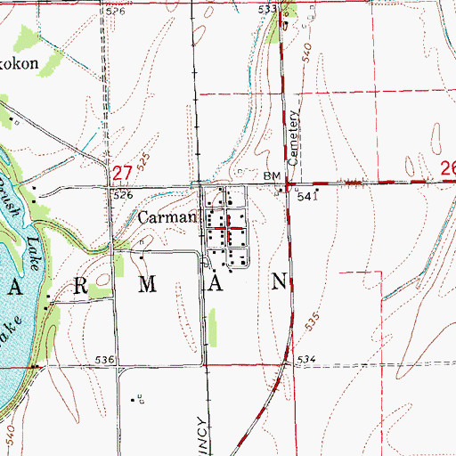 Topographic Map of Carman, IL