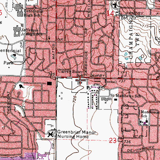 Topographic Map of Carrie Busey Elementary School, IL