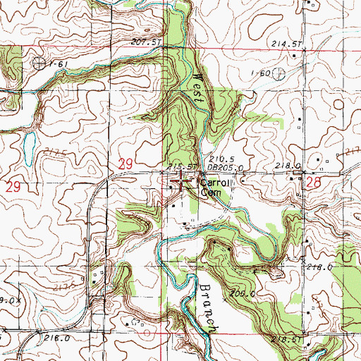 Topographic Map of Carroll Cemetery, IL