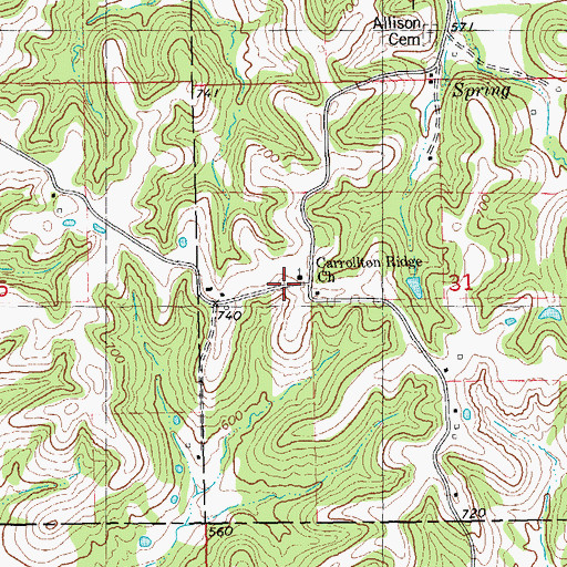 Topographic Map of Carrollton Ridge Church, IL