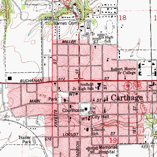 Topographic Map of Carthage, IL