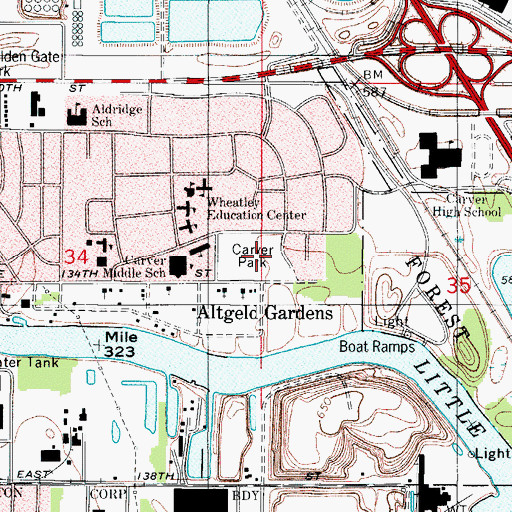 Topographic Map of Carver Park, IL