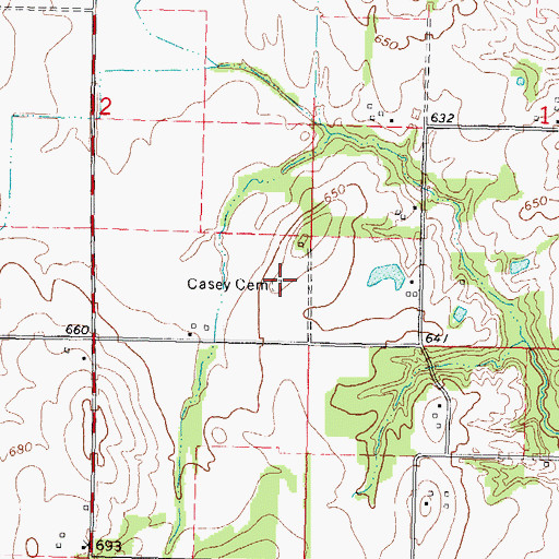 Topographic Map of Casey Cemetery, IL