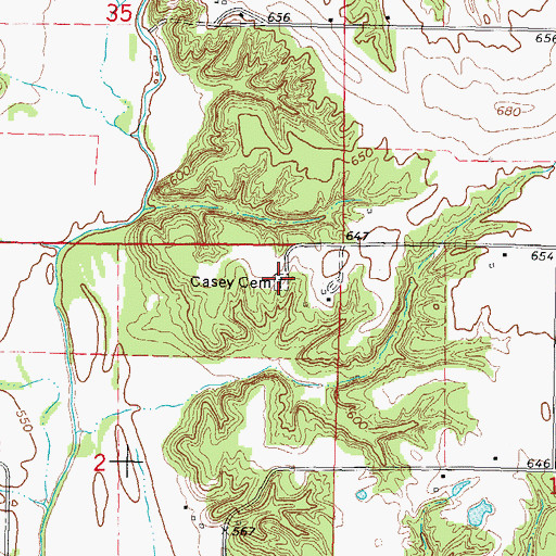 Topographic Map of Casey Cemetery, IL