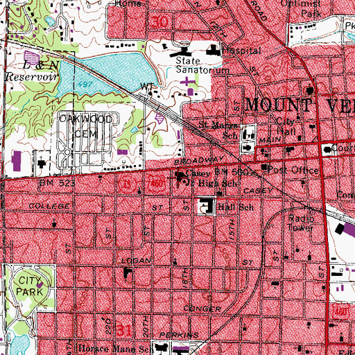 Topographic Map of Casey Junior High School, IL