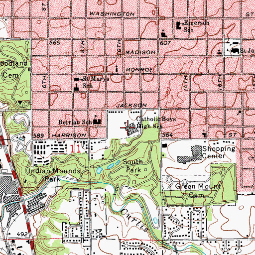 Topographic Map of Quincy Notre Dame High School, IL